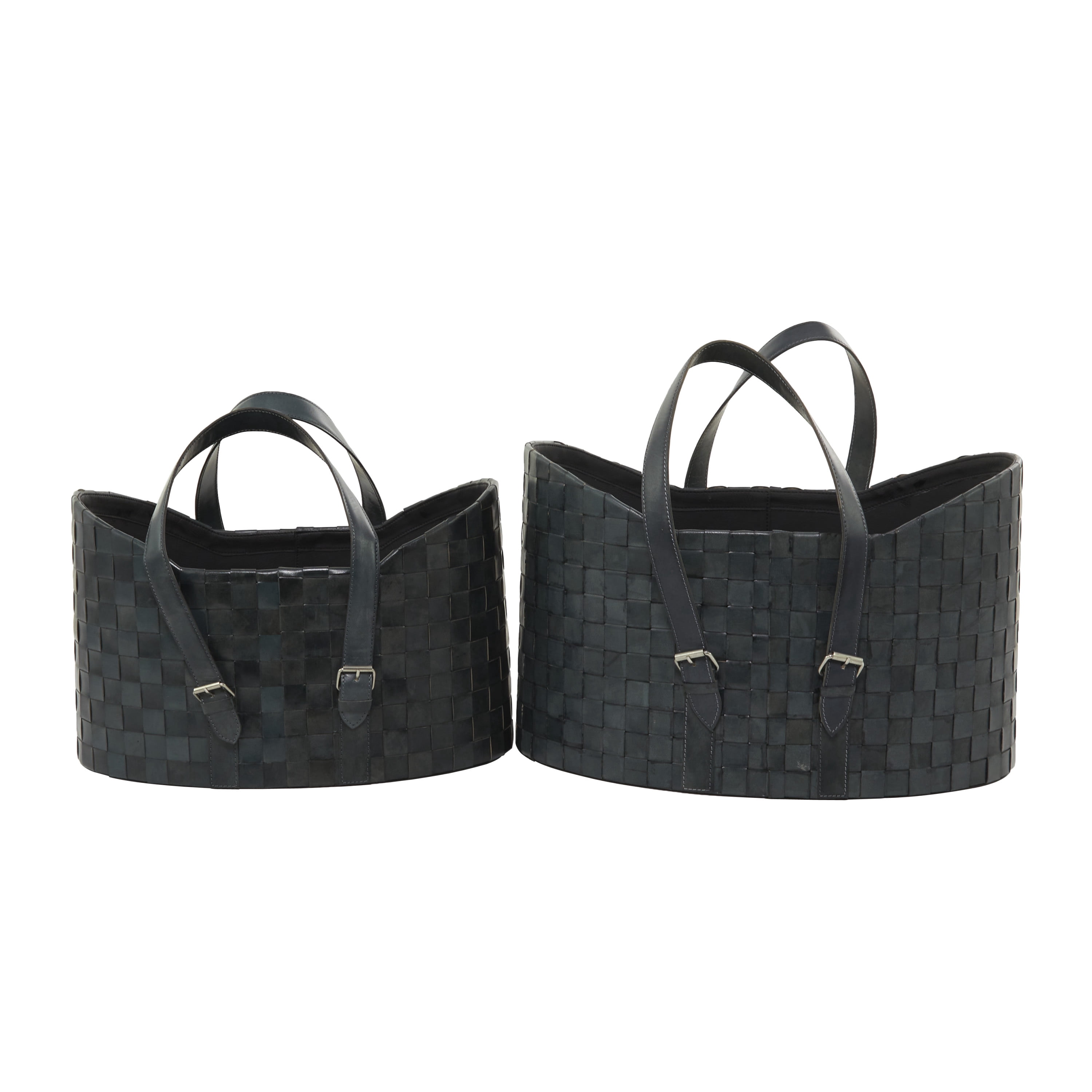 DecMode 16"W, 14"H Leather Modern Storage Basket, Dark Blue, 2-Piece