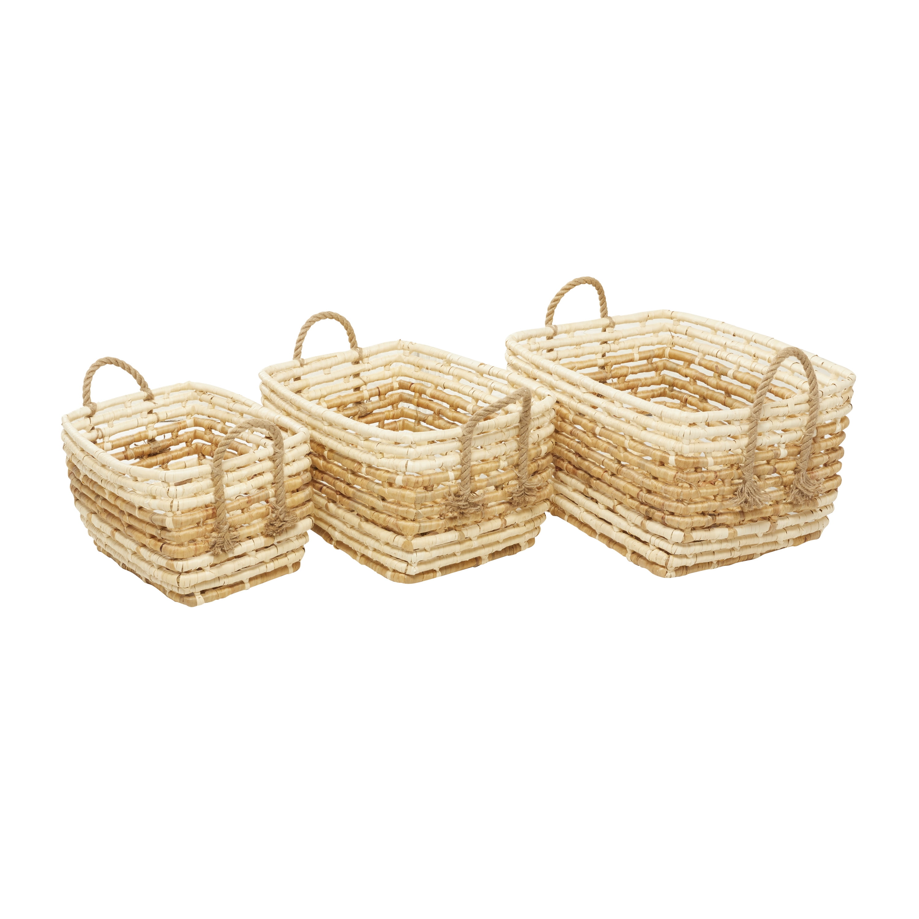 Natural Seagrass Rectangular Storage Baskets with Wooden Handles, Set of 3