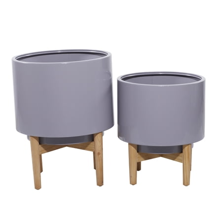 DecMode 16"W, 20"H, 14"W, 16"H Metal Contemporary Planter, Grey, 2-Piece