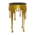 thumbnail image 1 of DecMode 16"W, 25"H Contemporary Accent Table with Tempered Glass Top, Raw Aluminum Finish with Melting Gold Design, 1 of 14