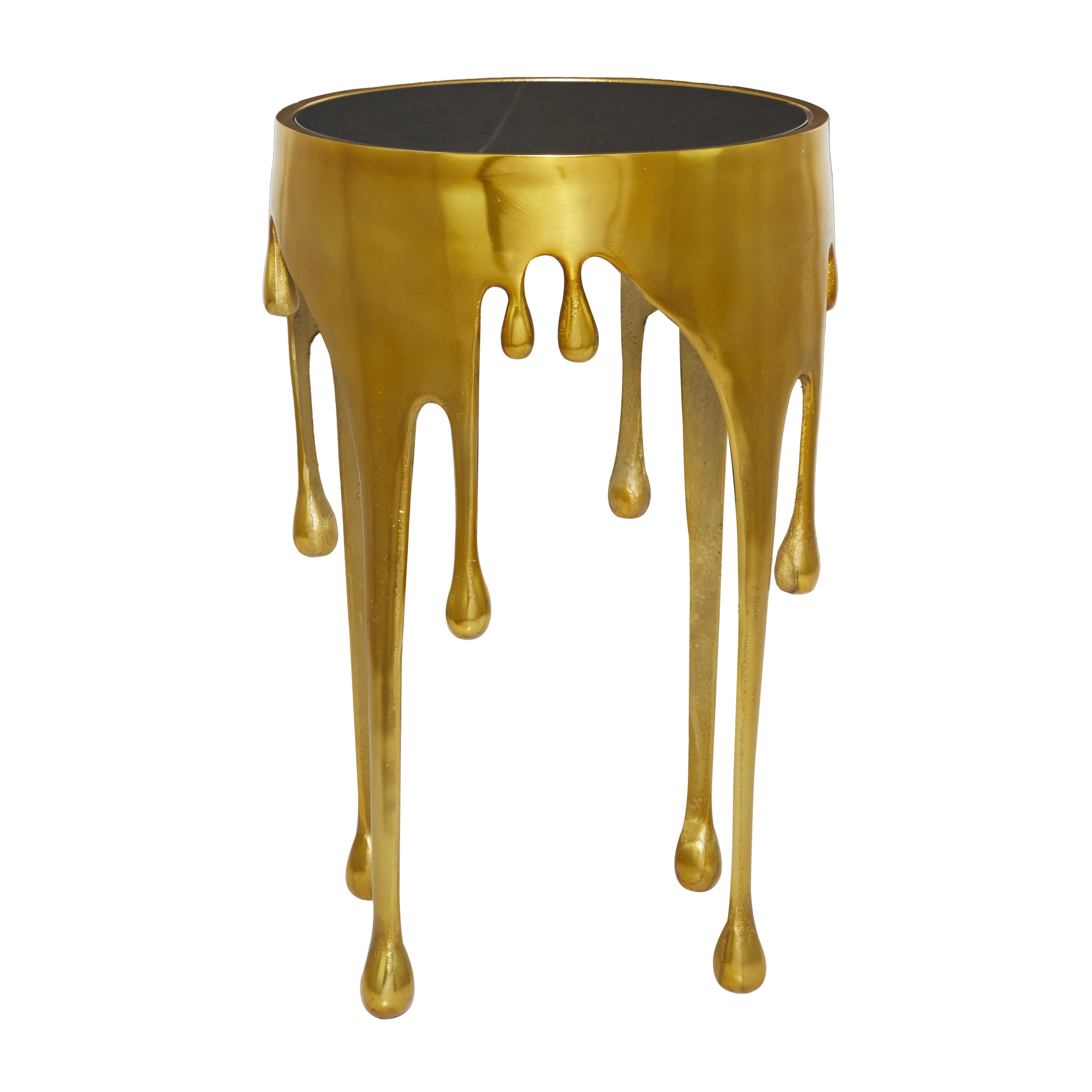 Gold Drip Round Aluminum Accent Table with Glass Top