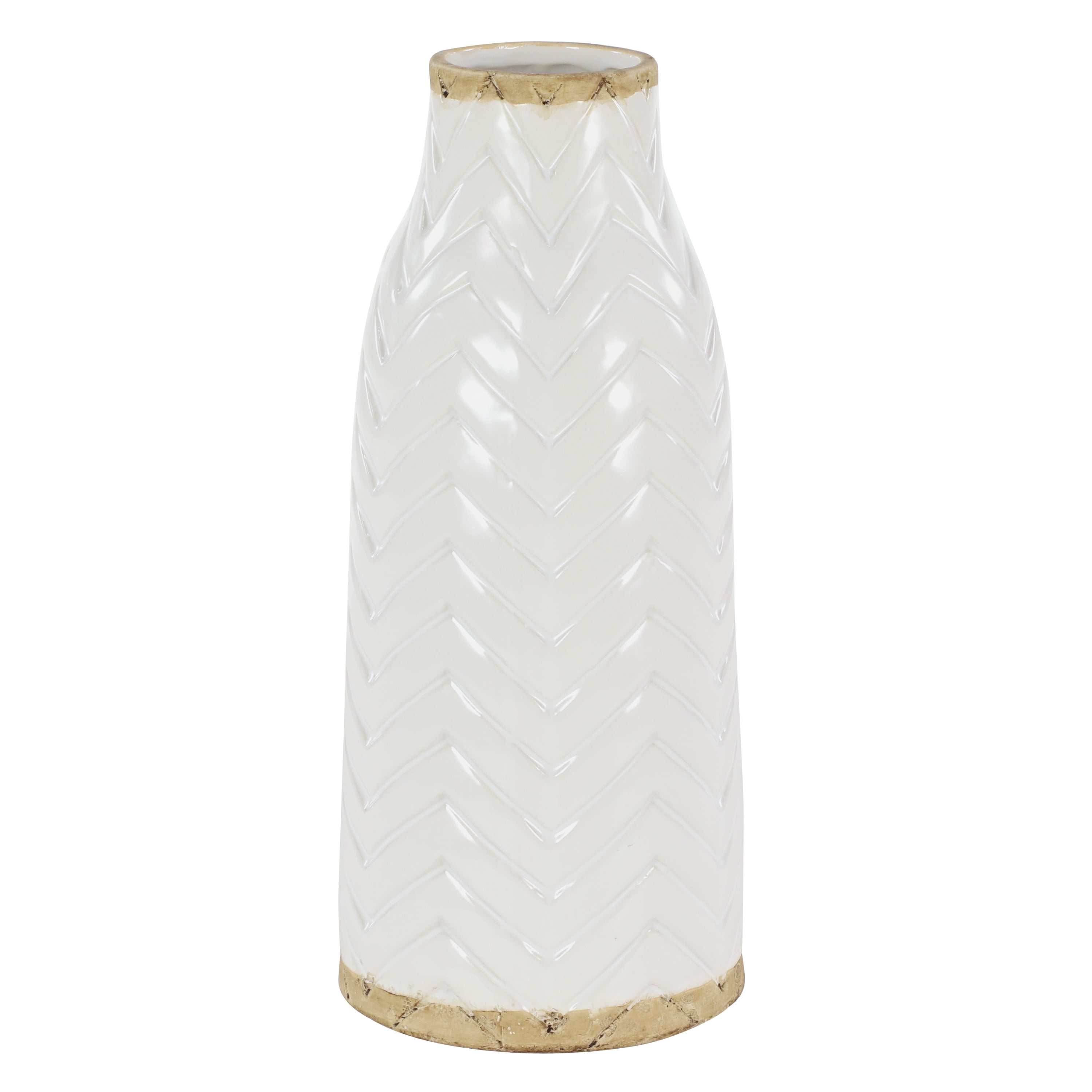 Medium White and Light Brown Porcelain Decorative Table Vase