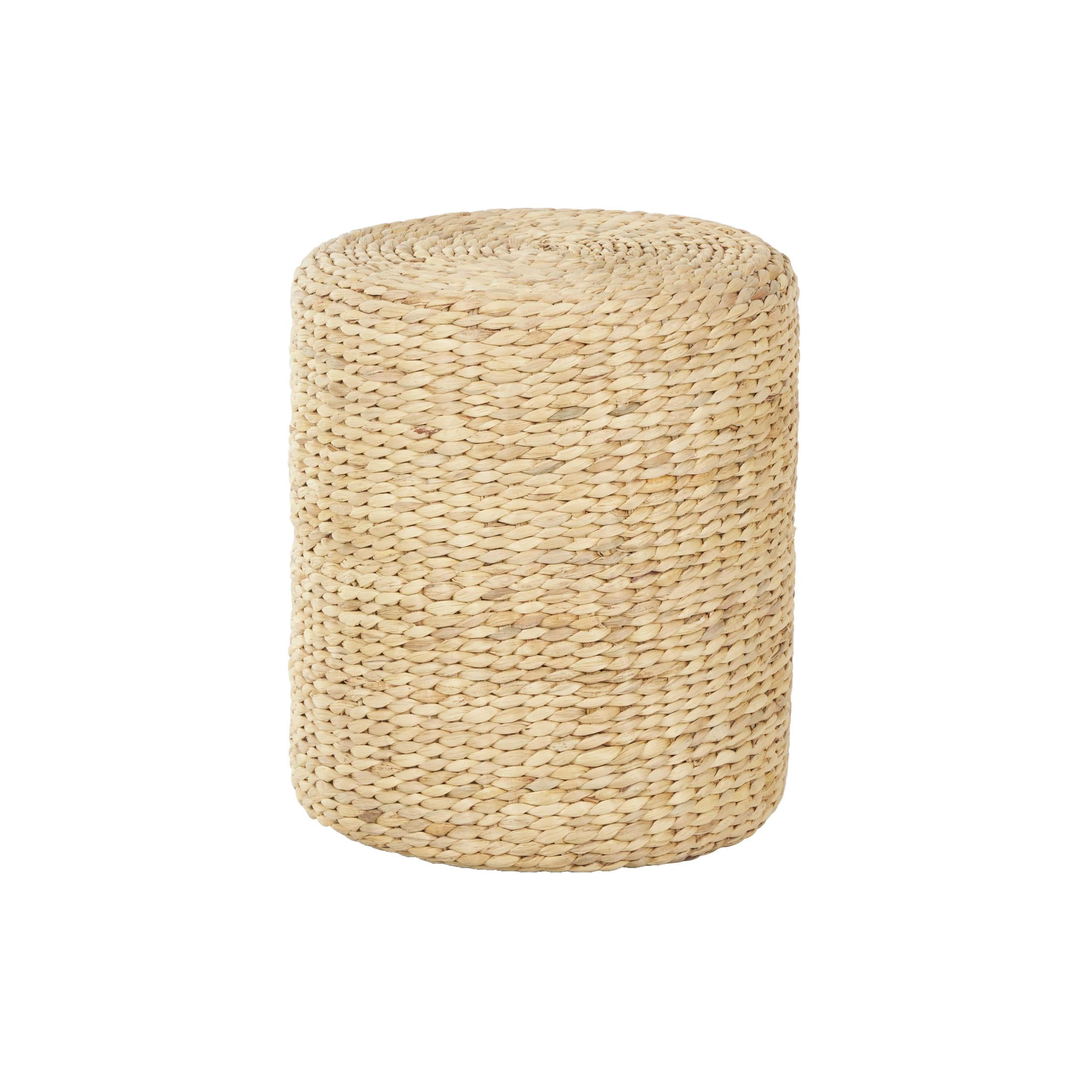 DecMode 16" x 19" Brown Seagrass Handmade Woven Drum Accent Table, 1-Piece