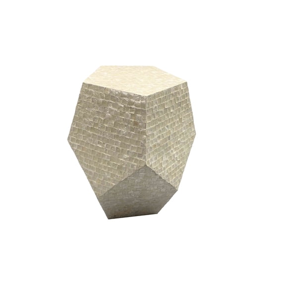 DecMode 16" x 19" Cream Mother of Pearl Shell Handmade Mosaic Inlay Geometric Accent Table, 1-Piece