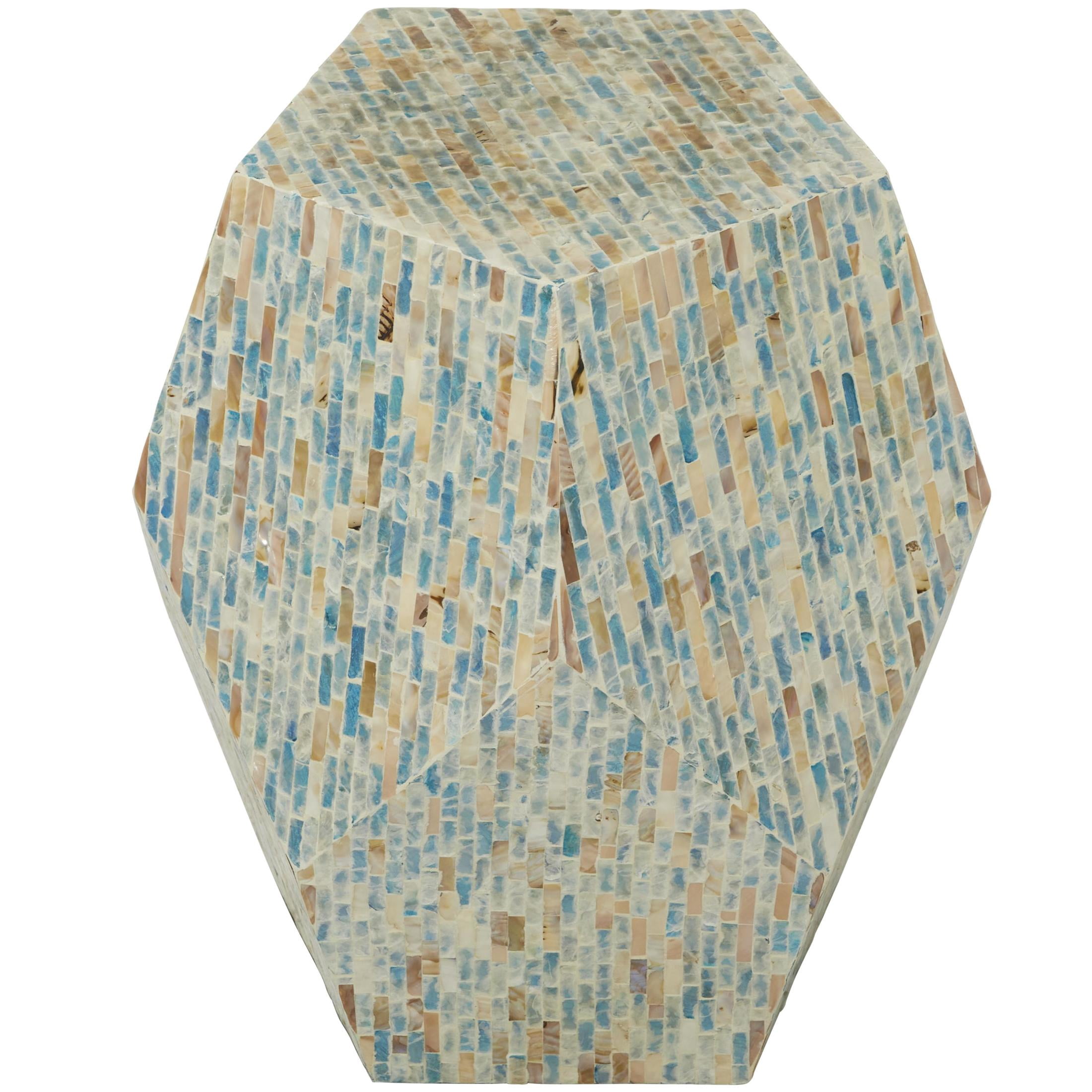 DecMode 16" x 19" Multi Colored Mother of Pearl Shell Handmade Mosaic Inlay Geometric Accent Table, 1-Piece