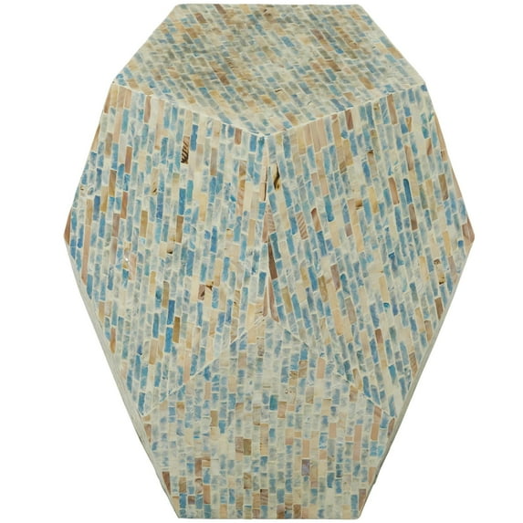 DecMode 16" x 19" Multi Colored Mother of Pearl Shell Handmade Mosaic Inlay Geometric Accent Table, 1-Piece