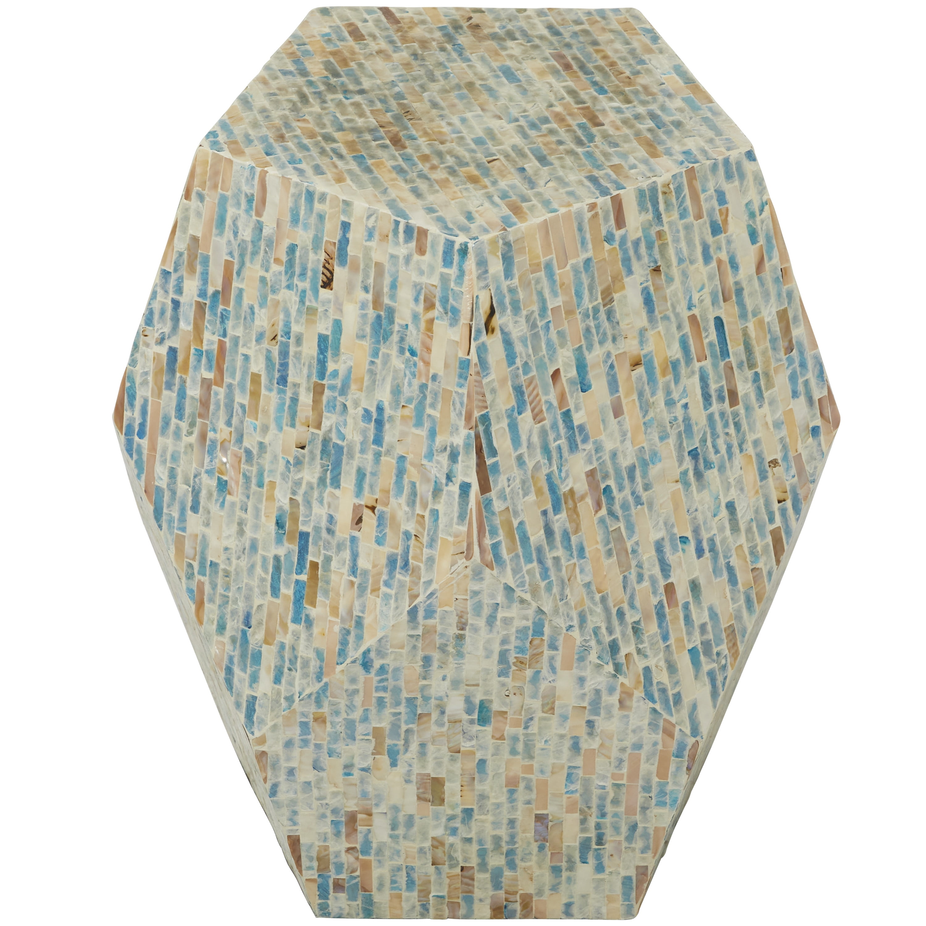 Natural Wood and Shell Round Accent Table