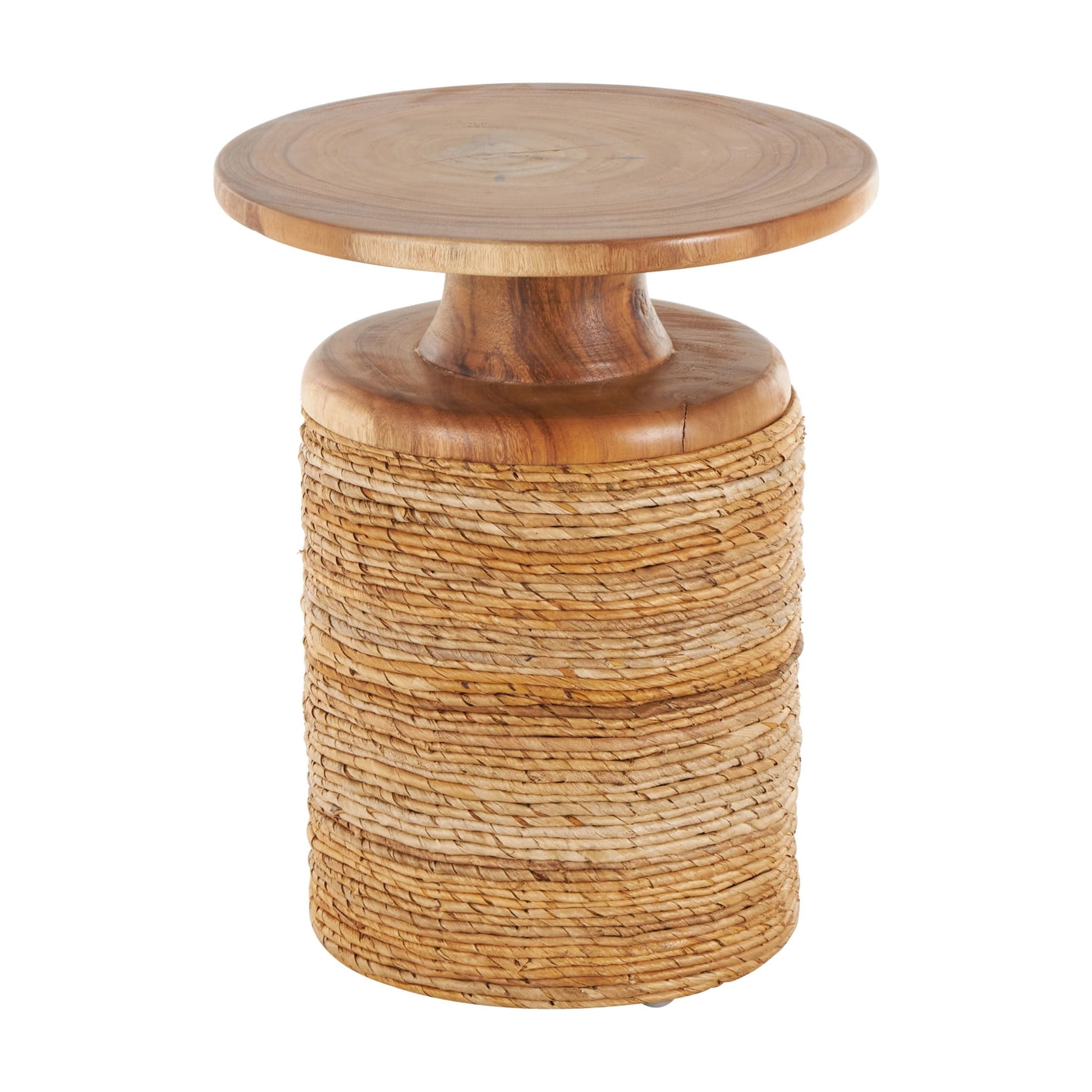 DecMode 16" x 20" Brown Banana Leaf Handmade Woven Accent Table with Wooden Tabletop, 1-Piece