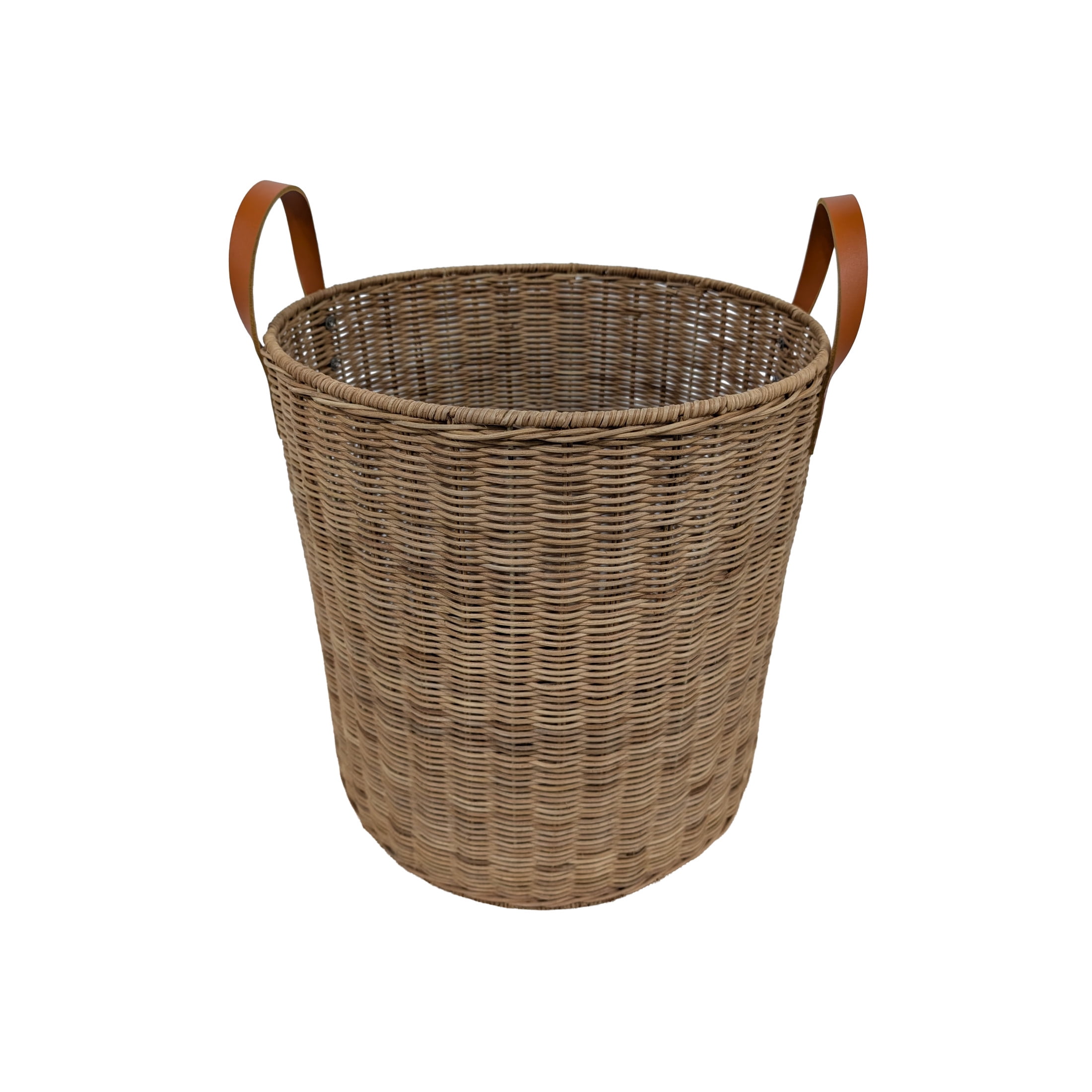 DecMode 16" x 20" Brown Rattan Handmade Woven Storage Basket with Leather Handles, 1-Piece