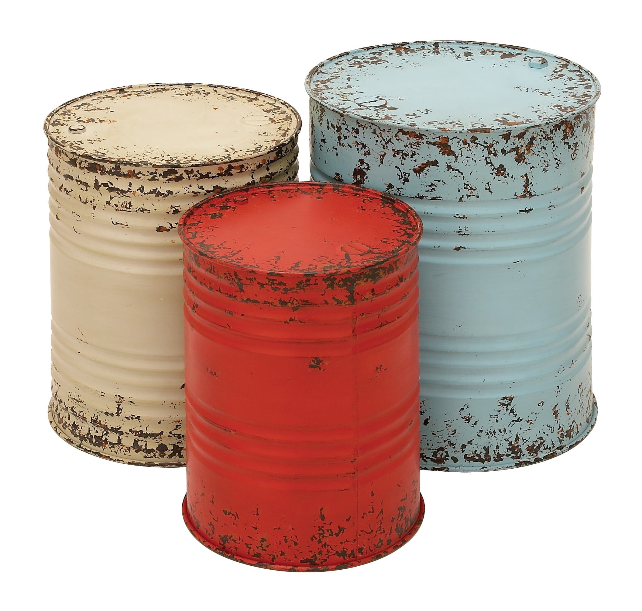 Multi Colored Metal Drum Nesting Accent Tables, Set of 3