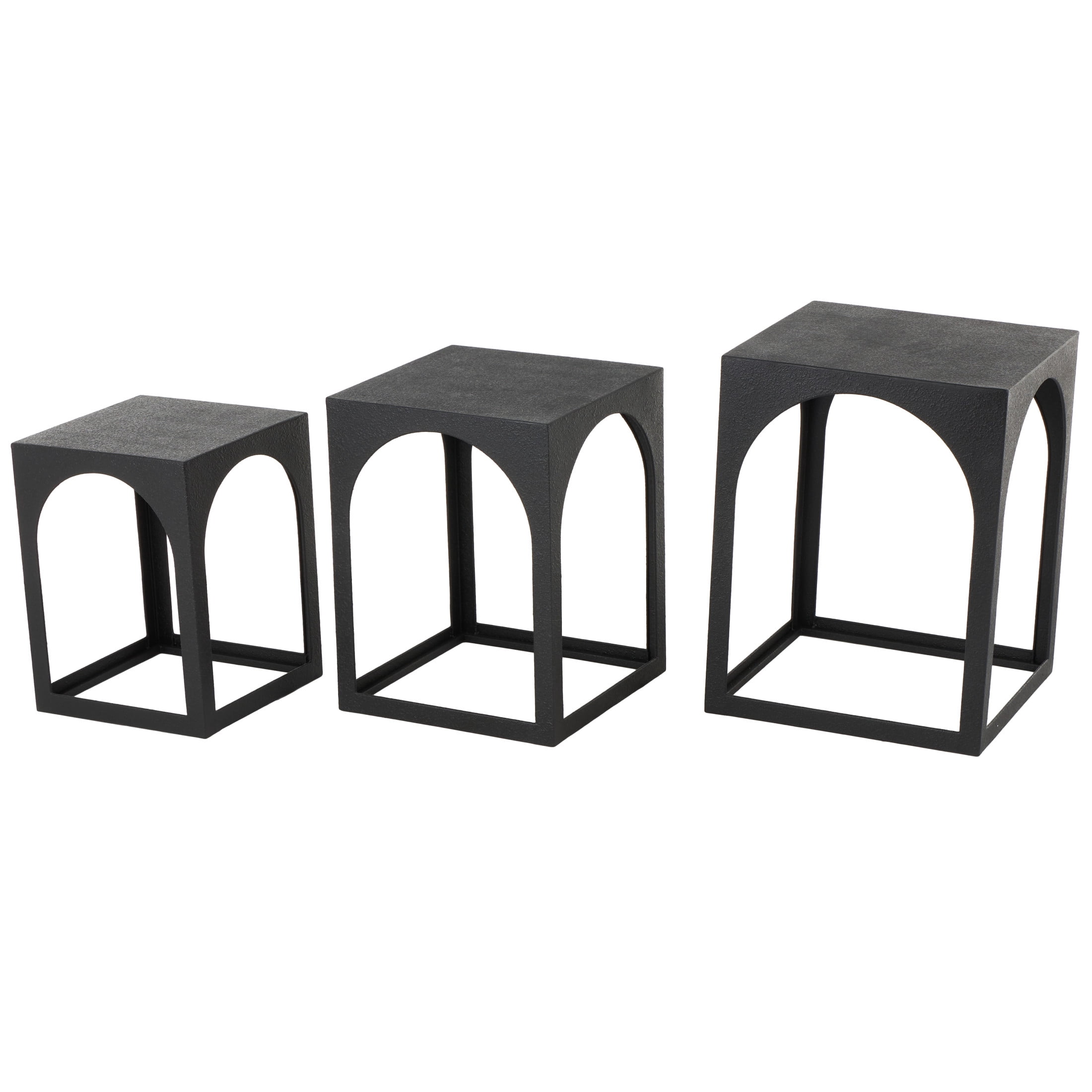 DecMode 16" x 21" Black Metal Nested Accent Table with Arched Cutouts, 3-Pieces