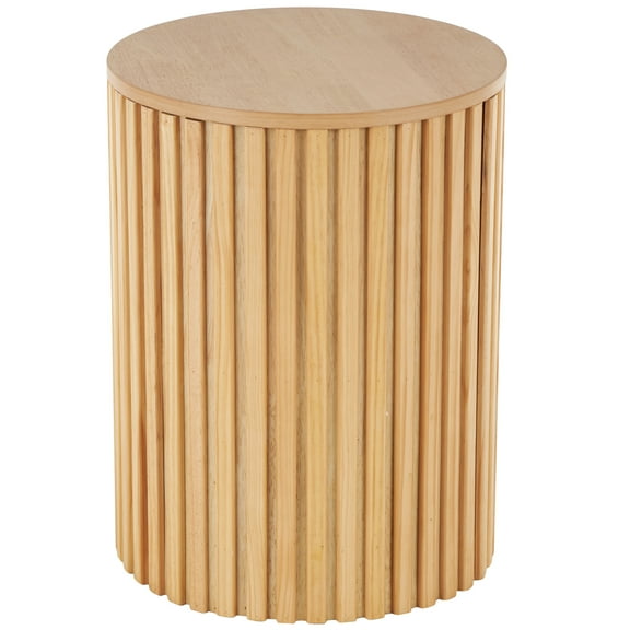 DecMode 16" x 21" Brown Wood Handmade Ribbed Storage Accent Table with Slatted Base, 1-Piece