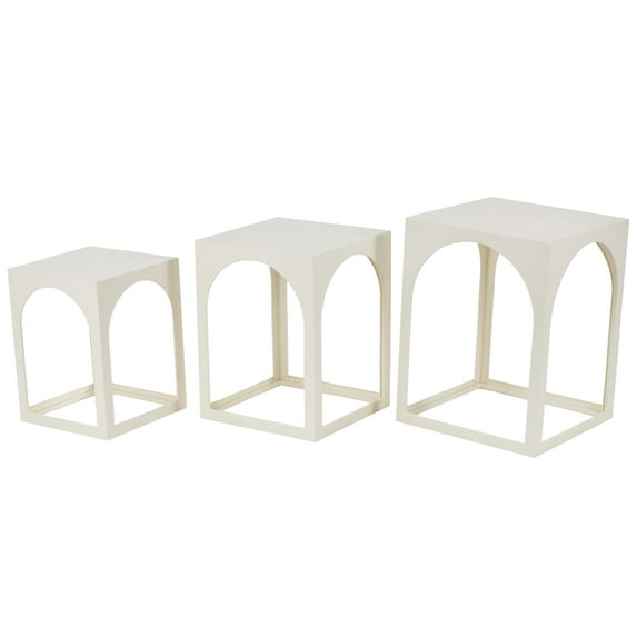 DecMode 16" x 21" White Metal Nested Accent Table with Arched Cutouts, 3-Pieces
