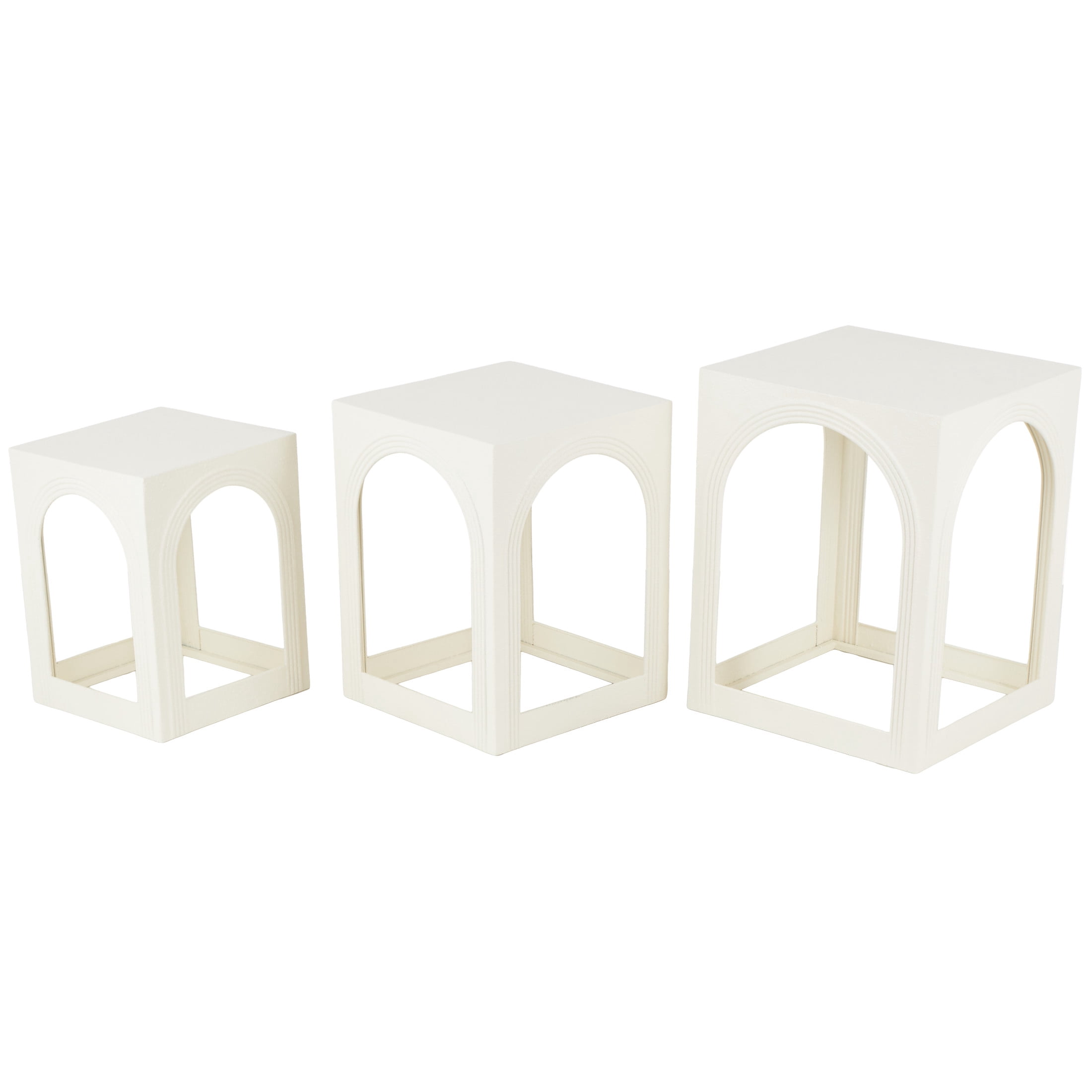 DecMode 12" x 16" White Metal Nested Accent Table with Arched Cutouts, 3-Pieces