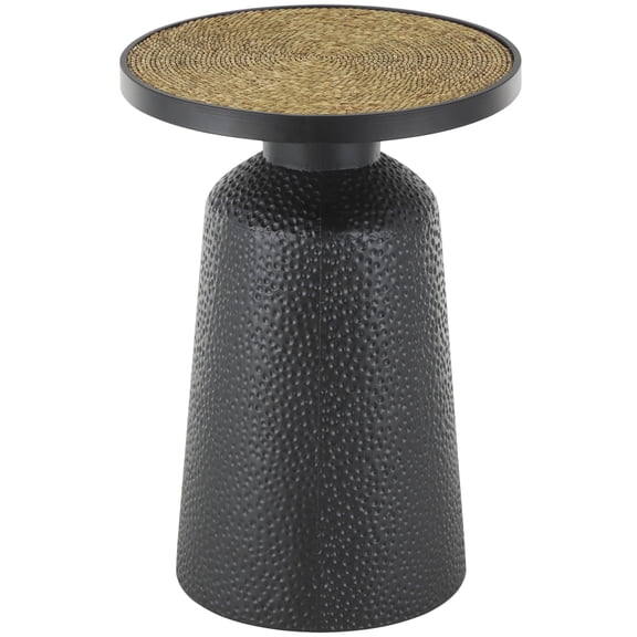 DecMode 16" x 22" Black Metal Handmade Accent Table with Rope Tabletop, 1-Piece