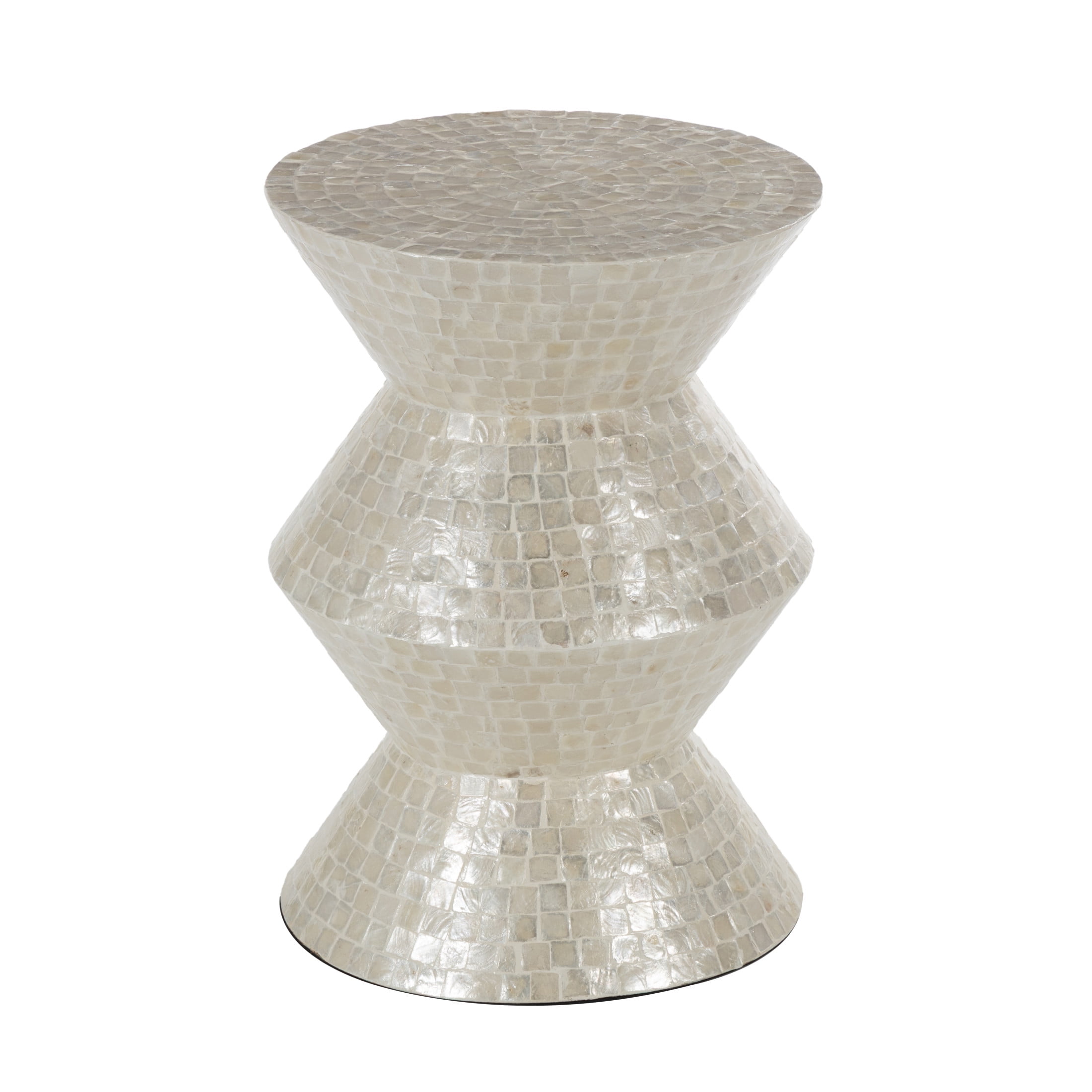 DecMode 16" x 22" Cream Capiz Shell Mosaic Inlay Accent Table, 1-Piece
