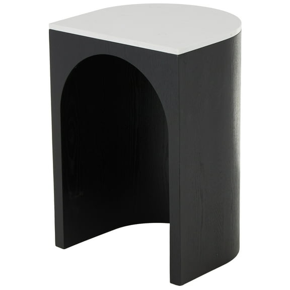 DecMode 16" x 23" Black Wood Cutout Arch Accent Table with White Marble Tabletop, 1-Piece