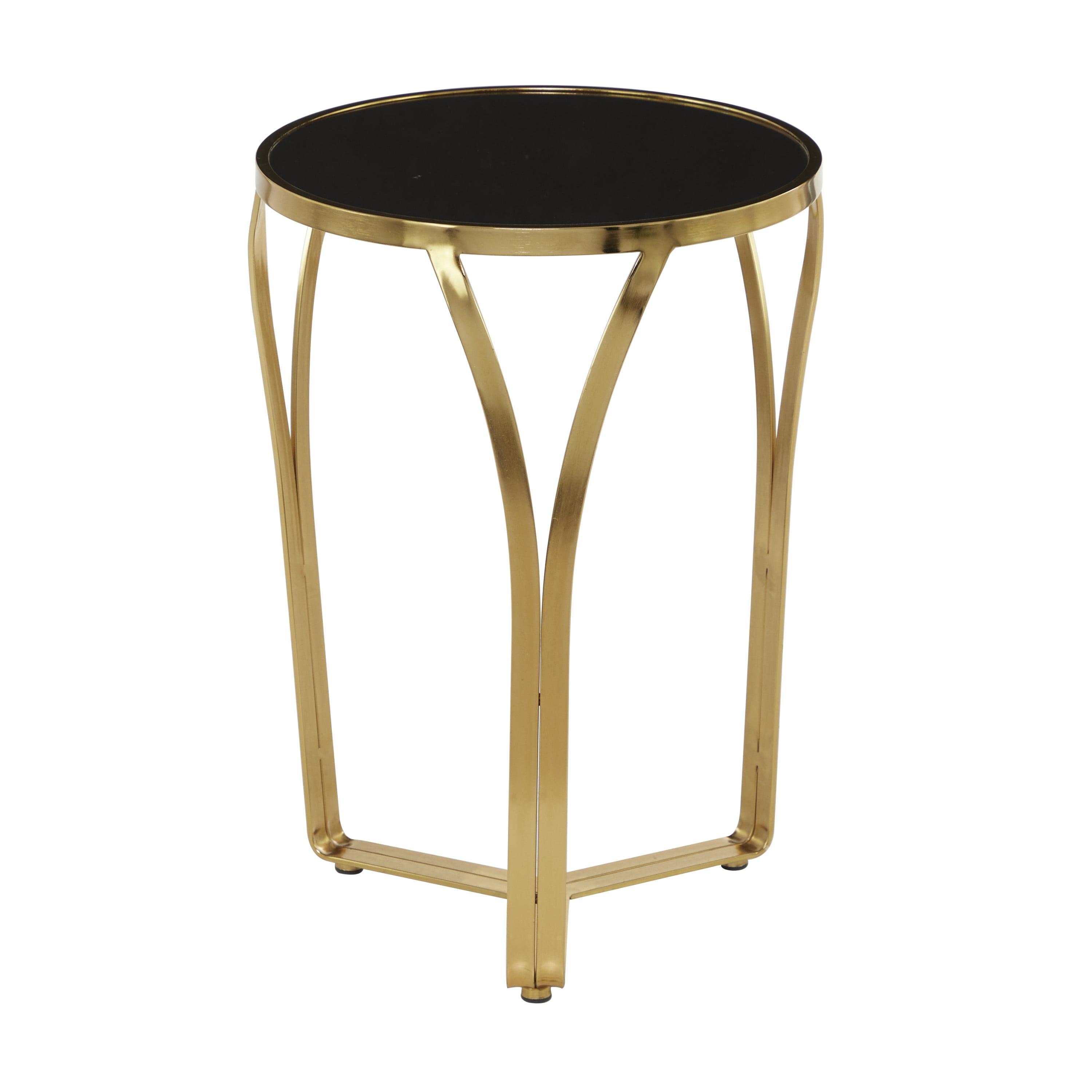 DecMode 16" x 23" Gold Metal Accent Table with Black Top, 1-Piece