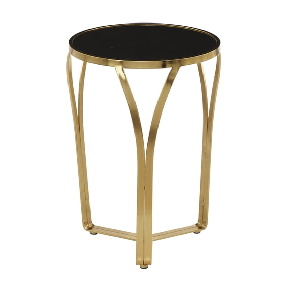 DecMode 16" x 23" Gold Metal Accent Table with Black Top, 1-Piece