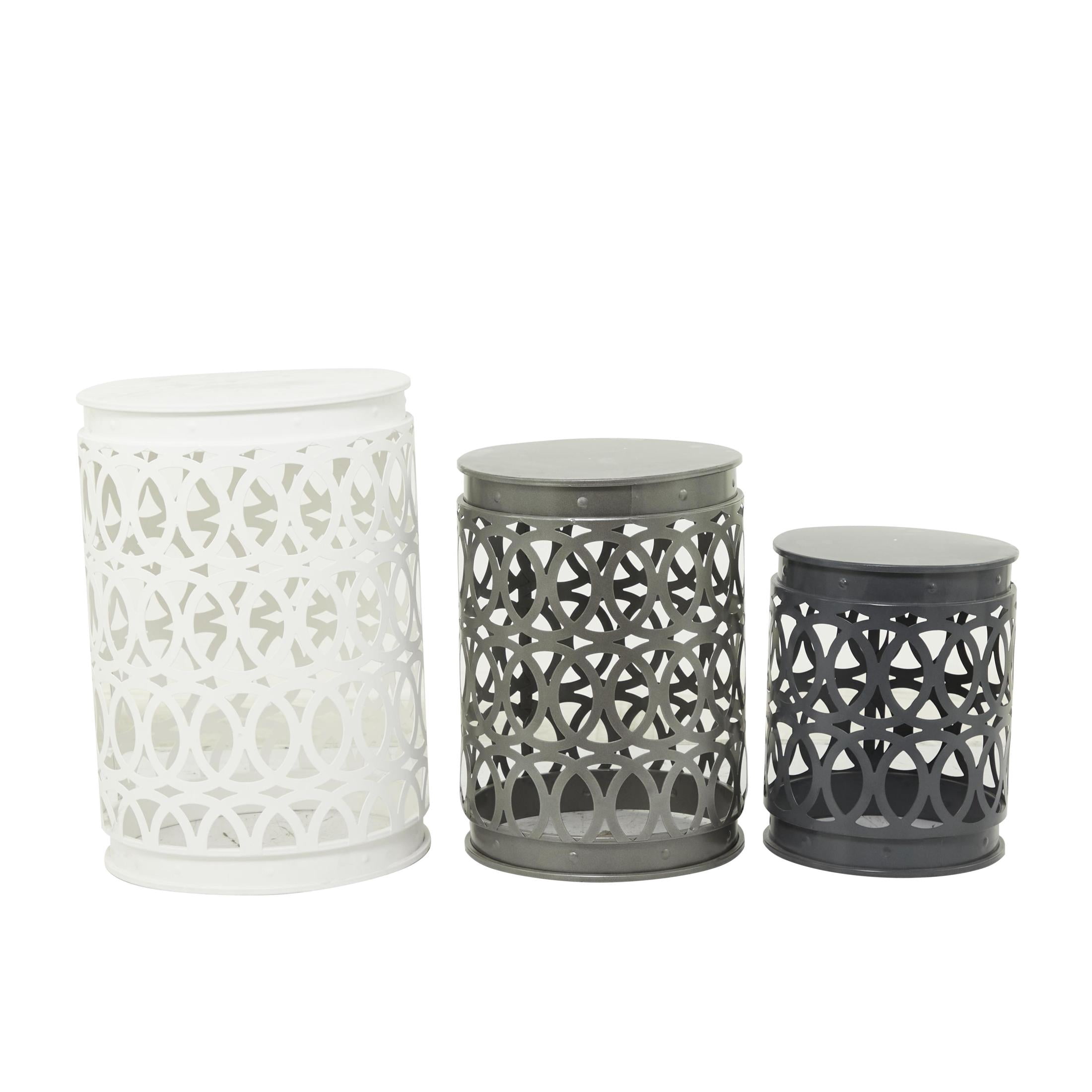 DecMode 16" x 23" Gray Metal Indoor Outdoor Nesting Geometric Accent Table with Cutout Circle Pattern, 3-Pieces