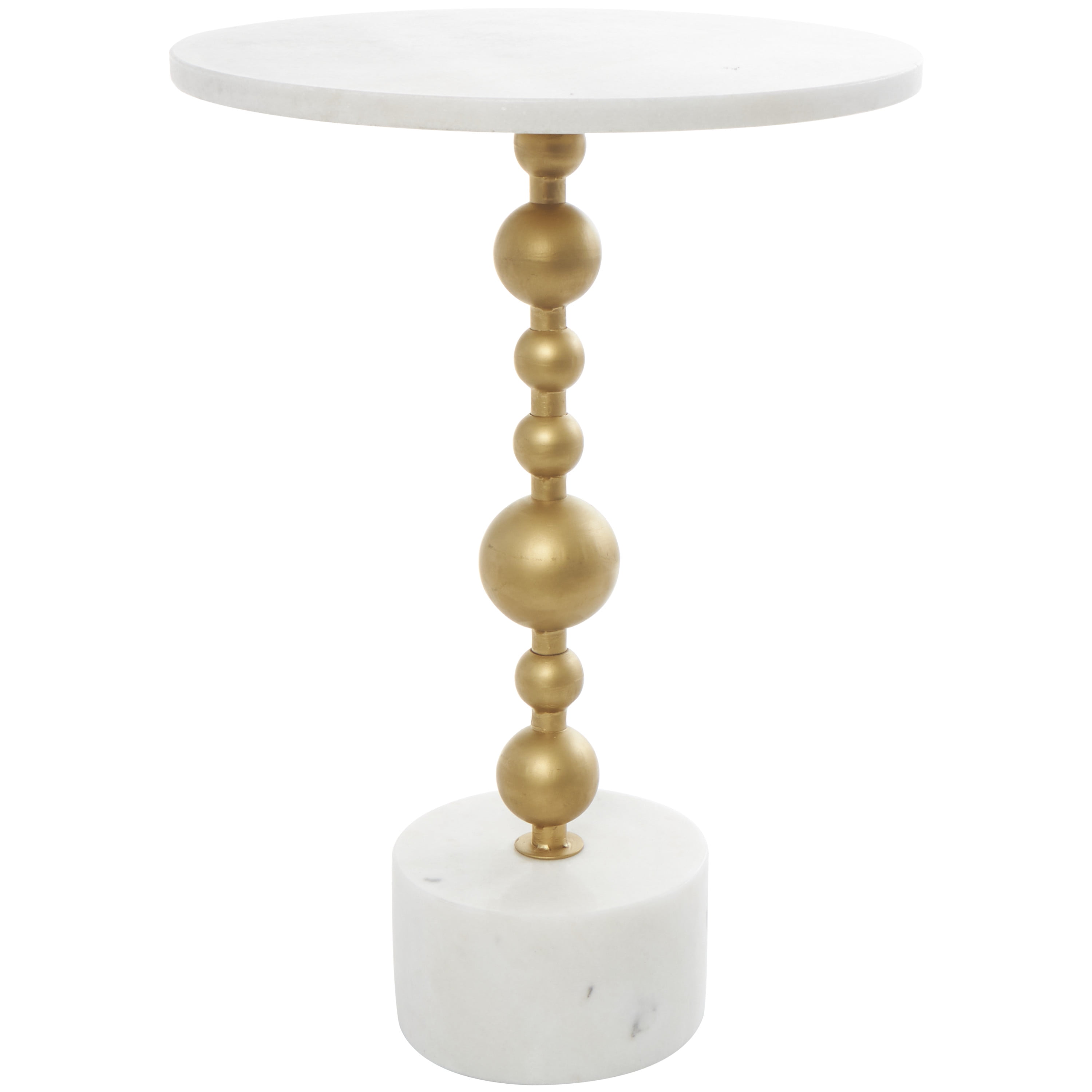 DecMode 16" x 23" White Marble Geometric Accent Table with Gold Metal Bubble Stand, 1-Piece