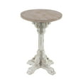 thumbnail image 1 of DecMode 16" x 23" White Wood Distressed Pedestal Scroll Accent Table with Brown Wood Top, 1-Piece, 1 of 12