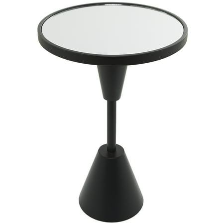 DecMode 16" x 24" Black Metal Pedestal Base Accent Table with Mirrored Glass Top, 1-Piece