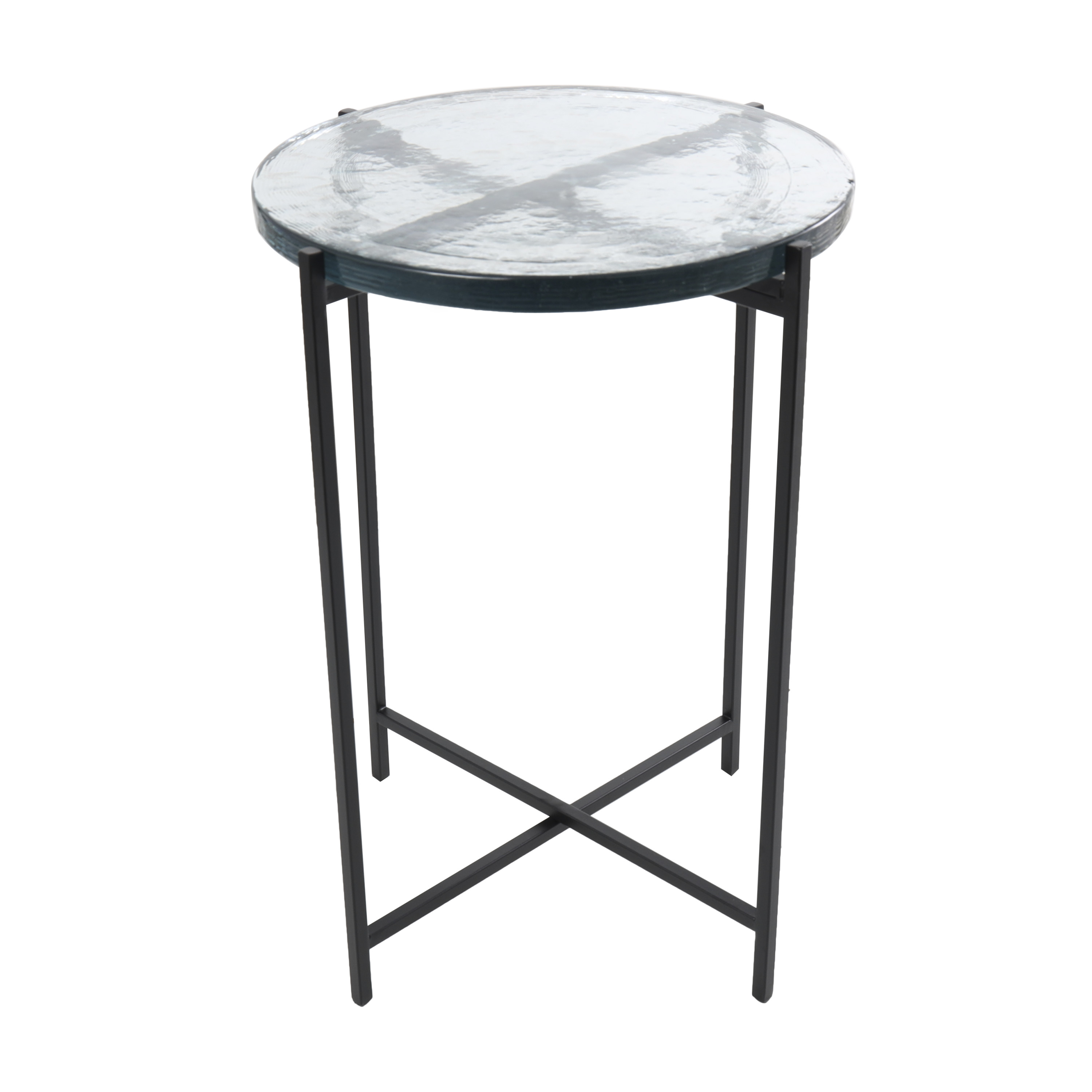 DecMode 16" x 24" Black Metal XShaped Accent Table with Textured Glass