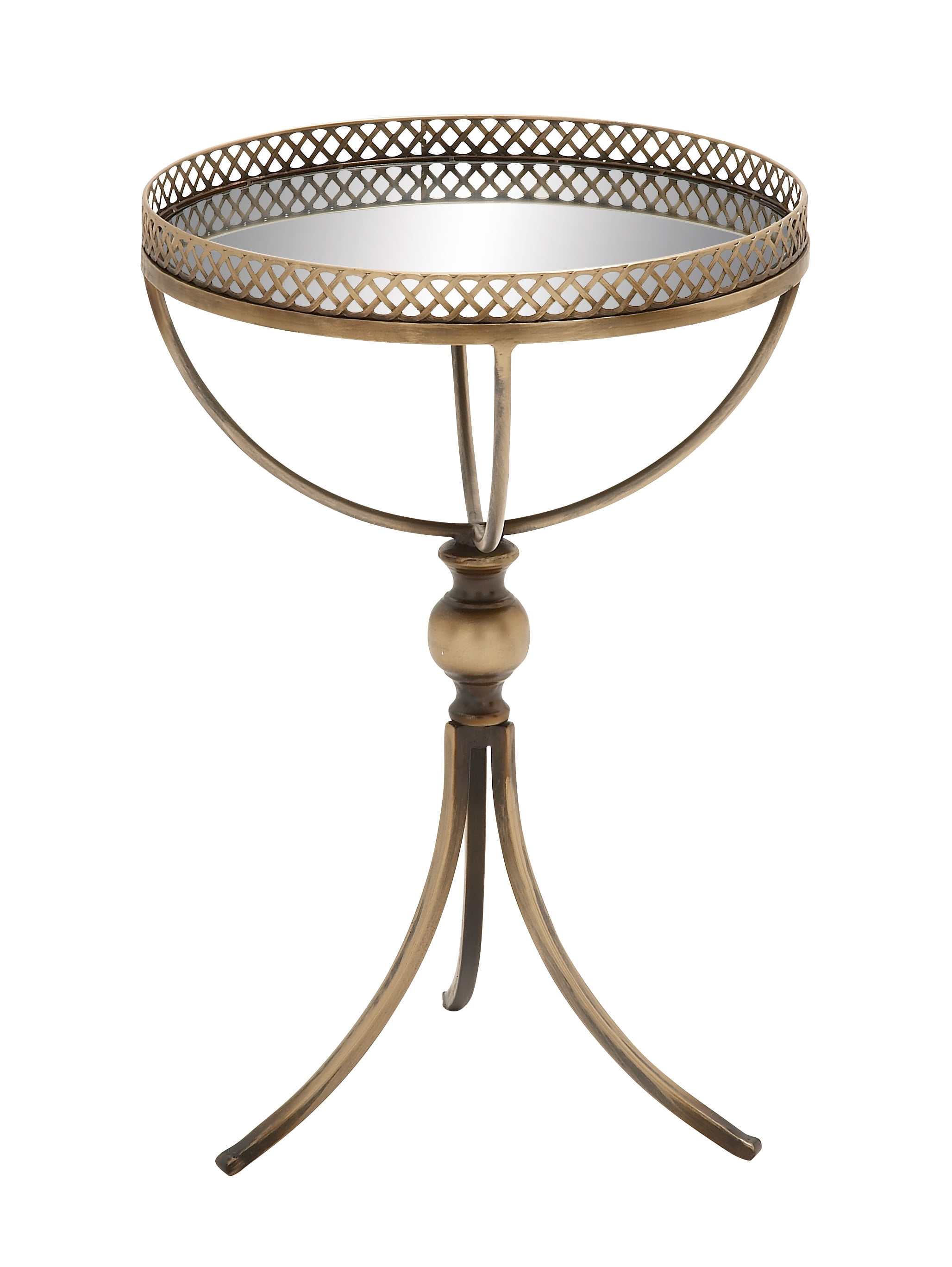 Gold Brass Round Metal and Glass Accent Table