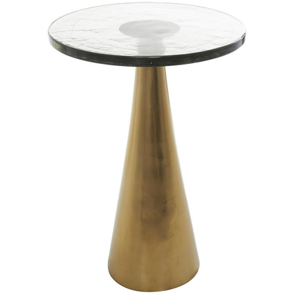 DecMode 16" x 24" Gold Aluminum Metal Cone Geometric Accent Table with Textured Glass Tabletop, 1-Piece