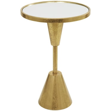 DecMode 16" x 24" Gold Metal Accent Table with Mirrored Glass Top, 1-Piece