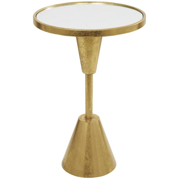 DecMode 16" x 24" Gold Metal Pedestal Base Accent Table with Mirrored Glass Top, 1-Piece