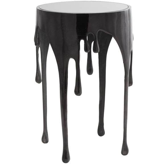 DecMode 16" x 25" Black Aluminum Metal Drip Abstract Accent Table with Melting Designed Legs and Glass Top, 1-Piece