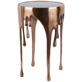 DecMode 16" x 25" Copper Aluminum Metal Melting Drip Abstract Accent Table with Black Glass Top, 1-Piece