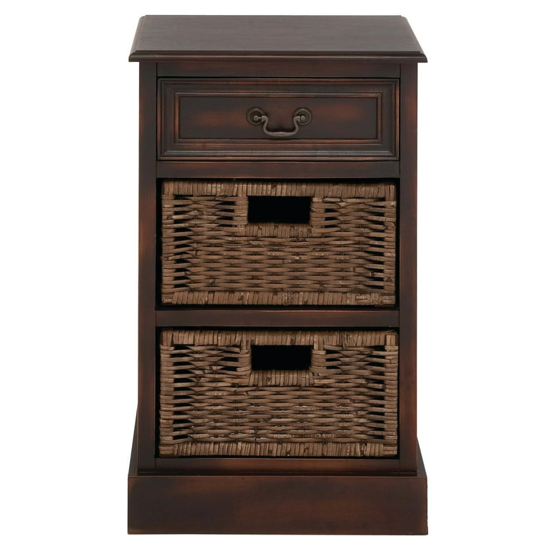Dark wood storage unit with baskets deals