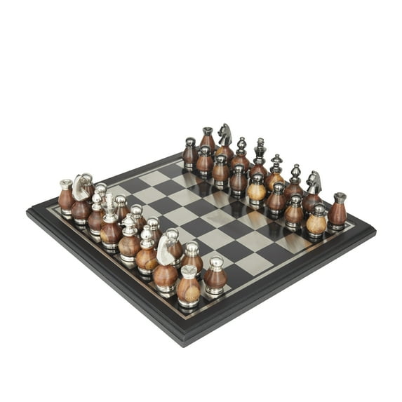 DecMode 16" x 4" Black Aluminum Chess Game Set, 1-Piece