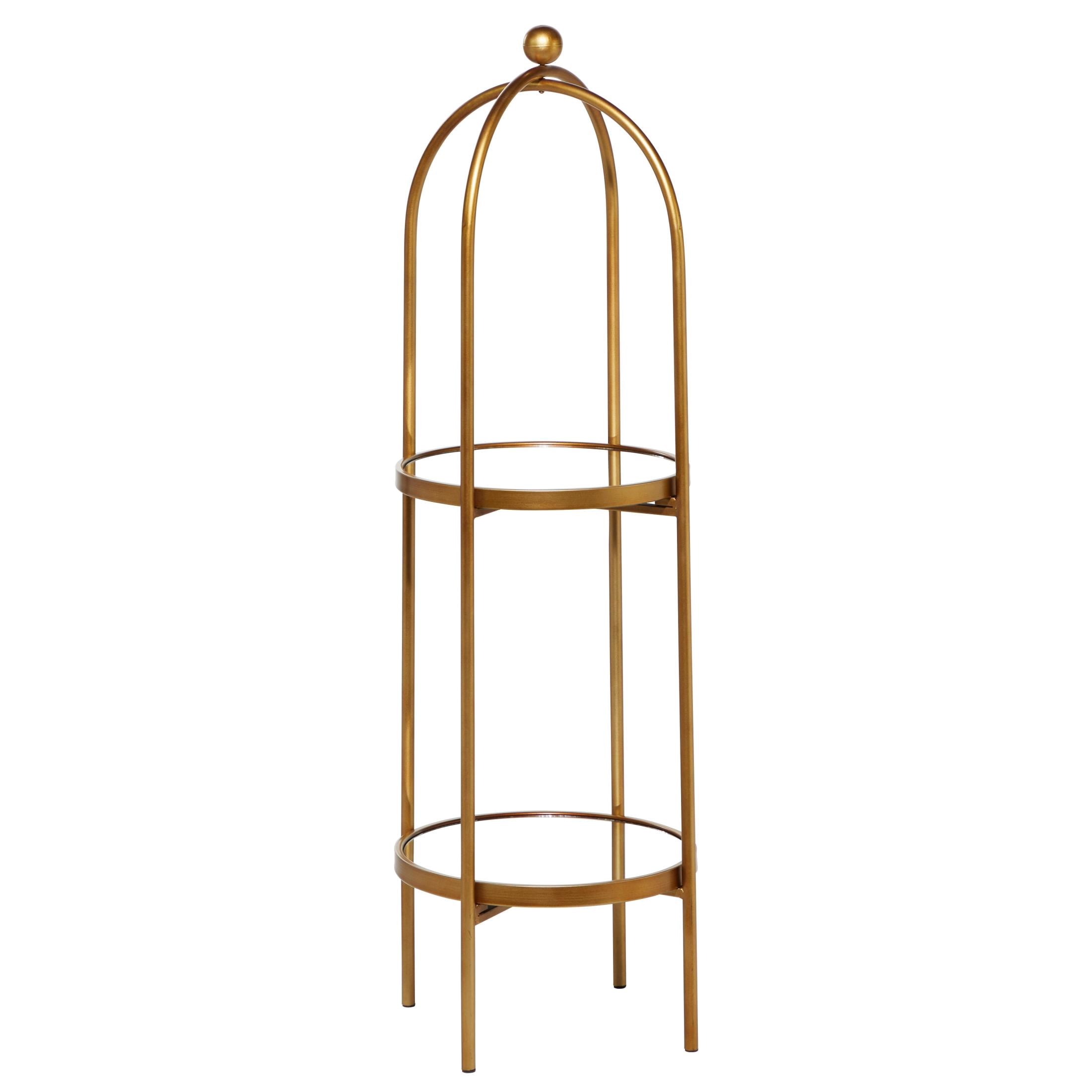 DecMode 16" x 46" Gold Metal 2-Tier Shelving Unit with Mirror Shelves, 1-Piece