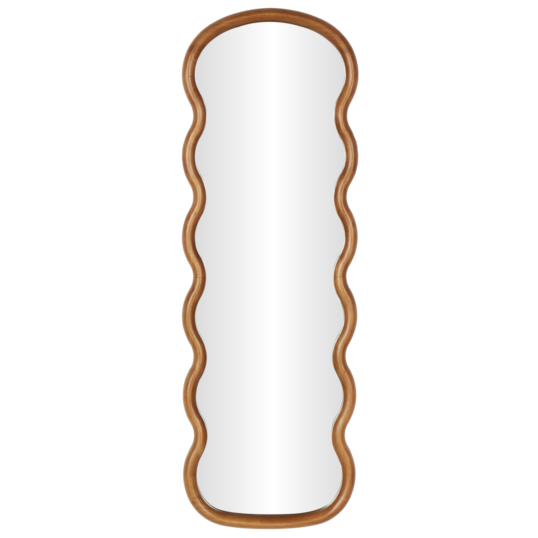 DecMode 16" x 47" Brown Handmade Wavy Abstract Wall Mirror