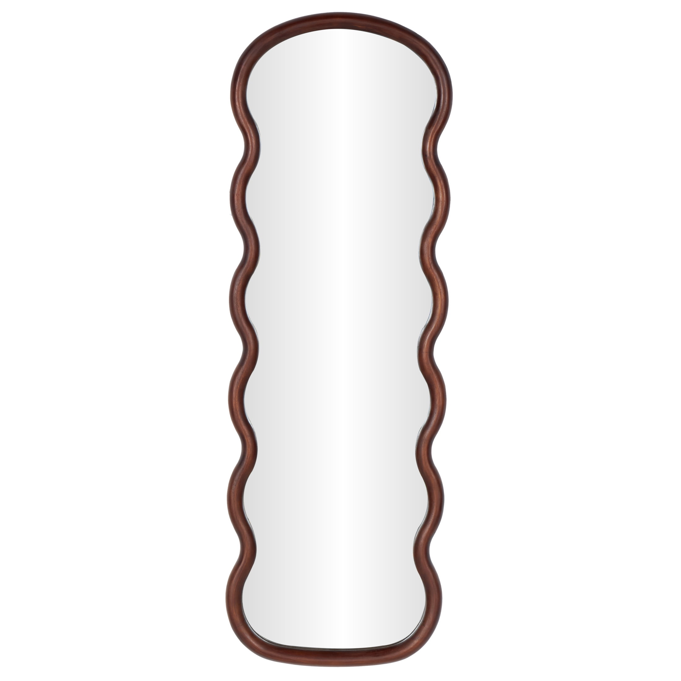 DecMode 16" x 47" Dark Brown Handmade Wavy Abstract Wall Mirror