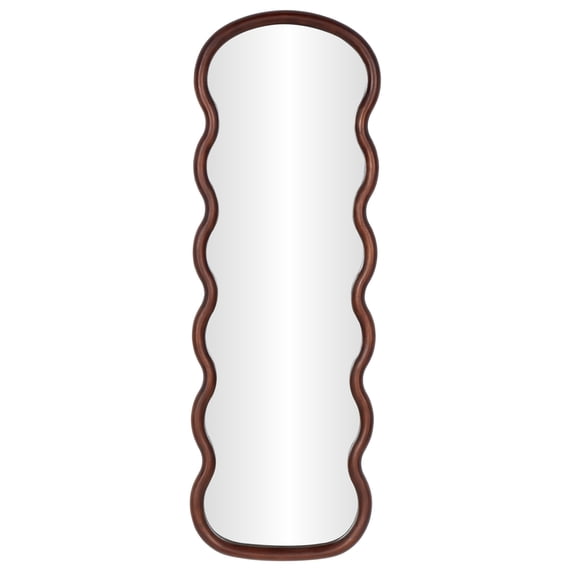 DecMode 16" x 47" Dark Brown Handmade Wavy Abstract Wall Mirror