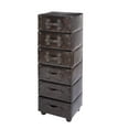 thumbnail image 1 of DecMode 16" x 50" Brown Wood Vintage Faux Leather 6 Drawer Chest with Rivets and Straps Detailing, 1-Piece, 1 of 15