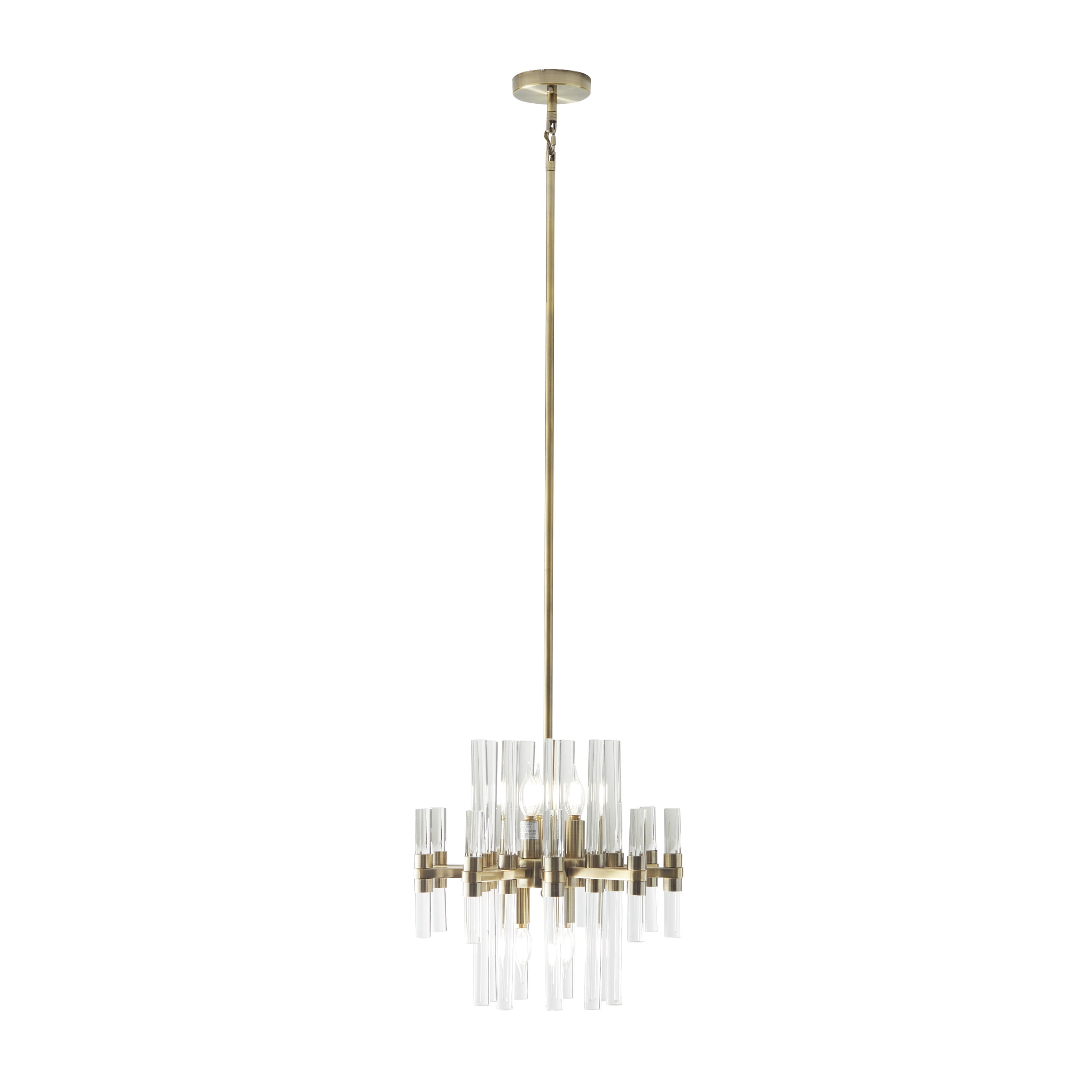 DecMode 16" x 52" Gold Metal Crystal Embellished 8 Light Chandelier with Link Style Chain, 1-Piece