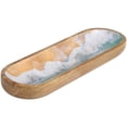 thumbnail image 1 of DecMode 16" x 6" Brown Mango Wood Handmade Ocean Inspired Tray with Colorful Enameled Interior, 1-Piece, 1 of 7