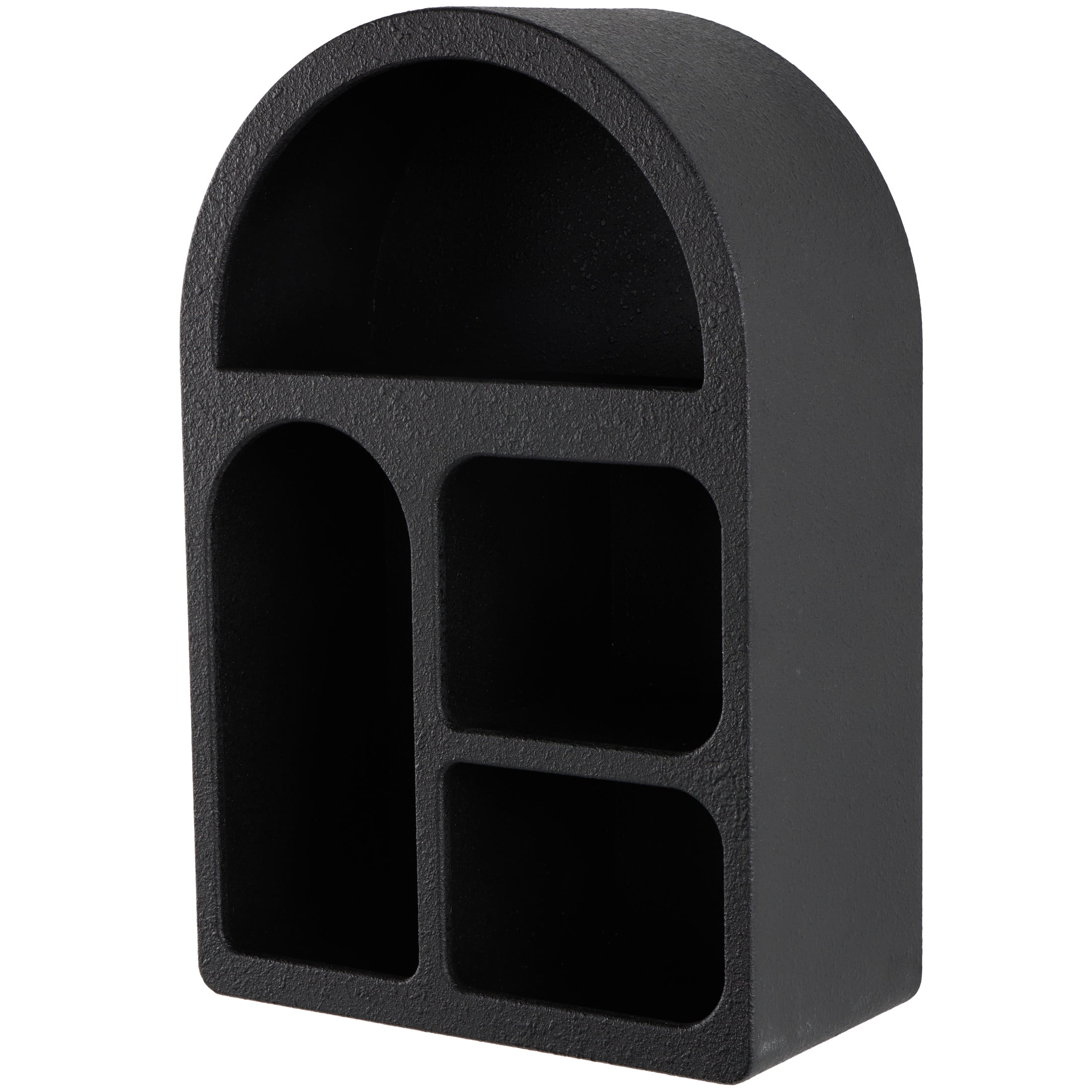DecMode 16" x 8" Arched 4-Tier Black Geometric Wall Shelf with Rounded Block Shapes