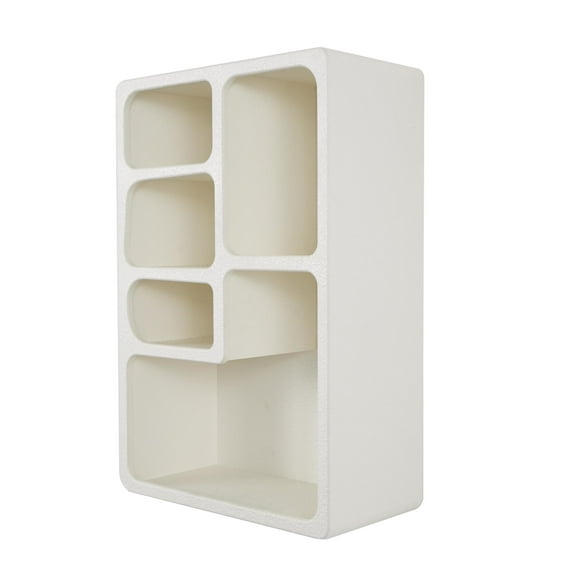 DecMode 16" x 8" 5-Tier Cream Geometric Wall Shelf with Rounded Block Shapes