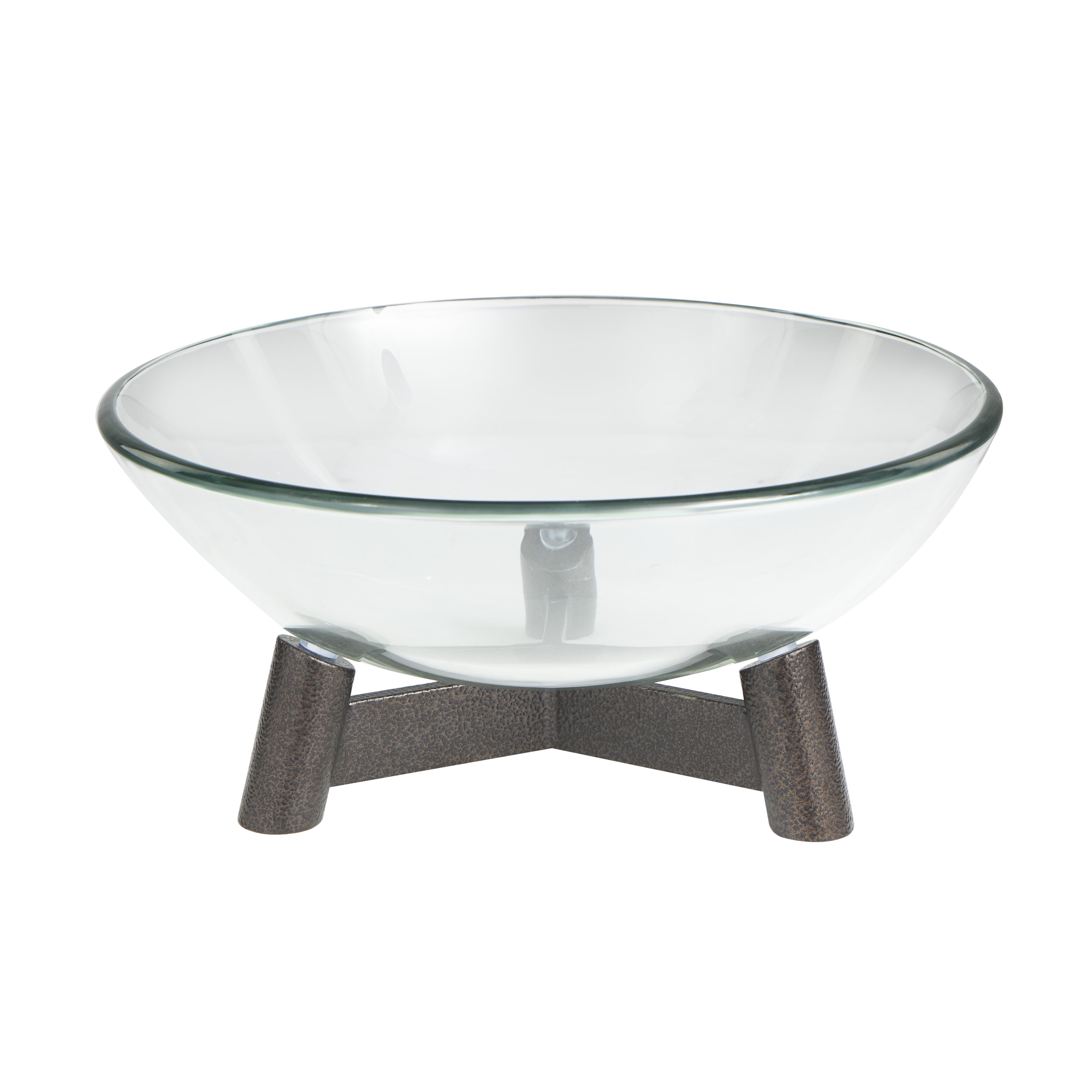 DecMode 16" x 9" Clear Glass Serving Bowl with Bronze Hammered Y-Shaped Stand, 1-Piece