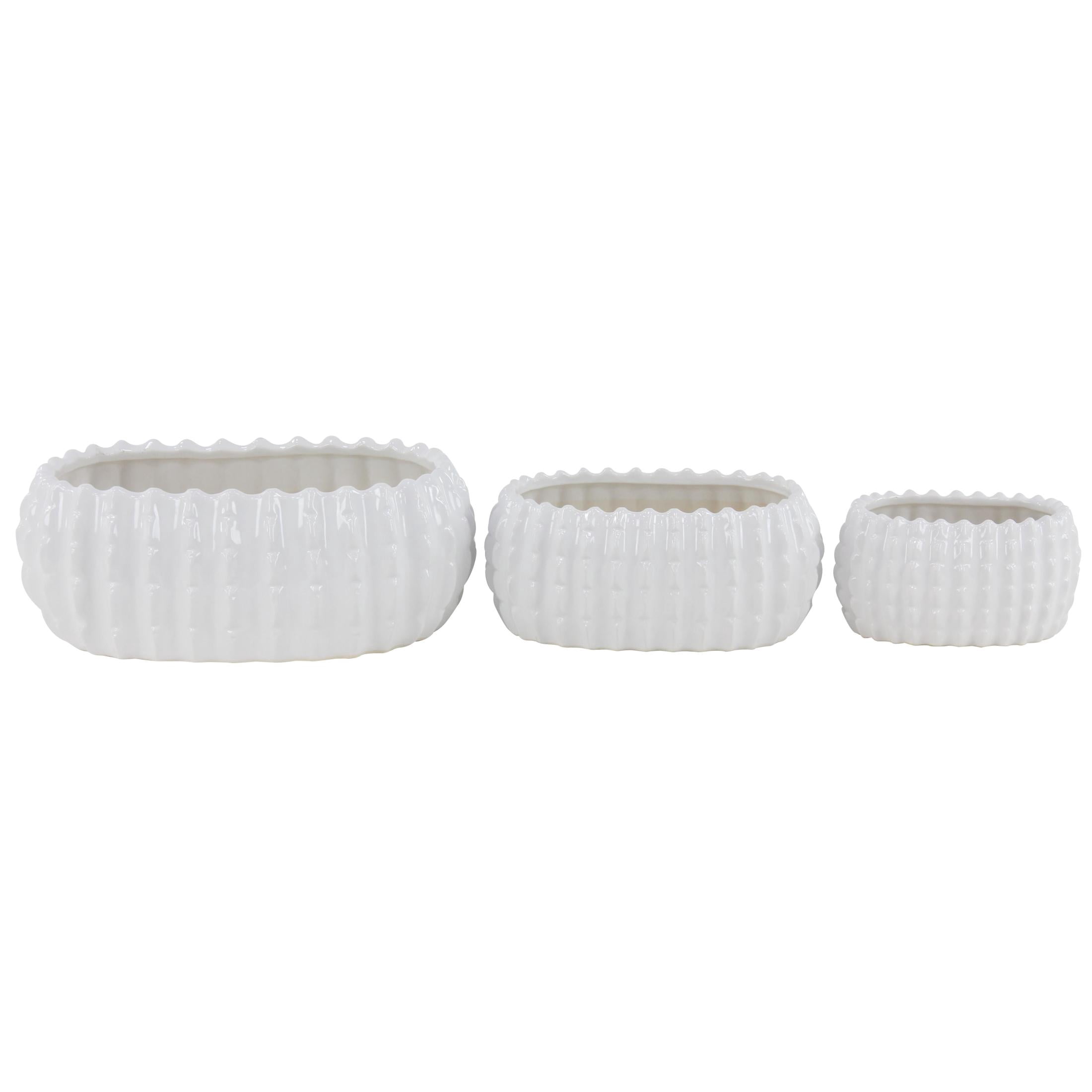 DecMode 17", 13", 8"W White Ceramic Planter (3 Count)