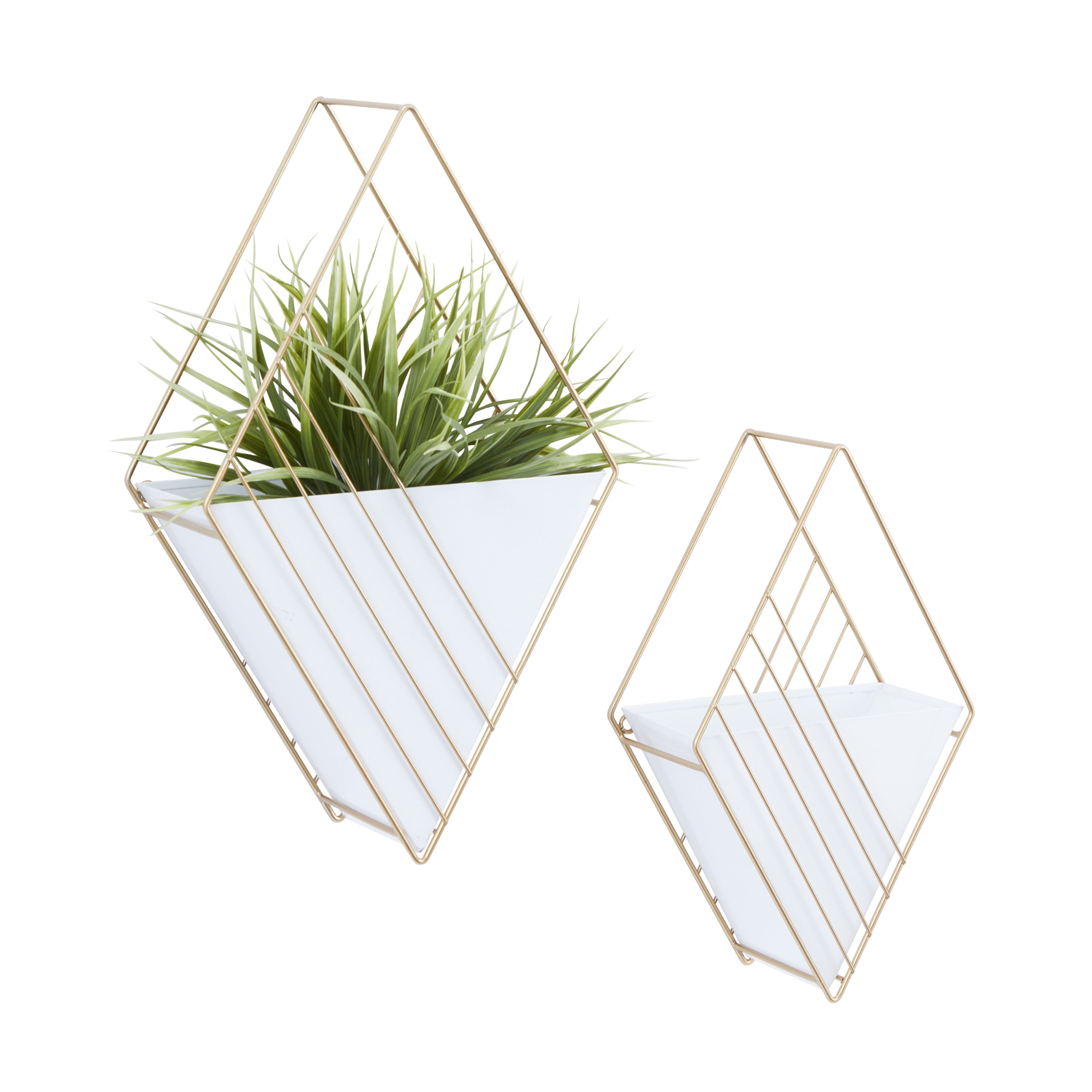 DecMode 17", 14"H Rectangle White Metal Indoor Outdoor Hanging Geometric Wall Planter (2 Count)