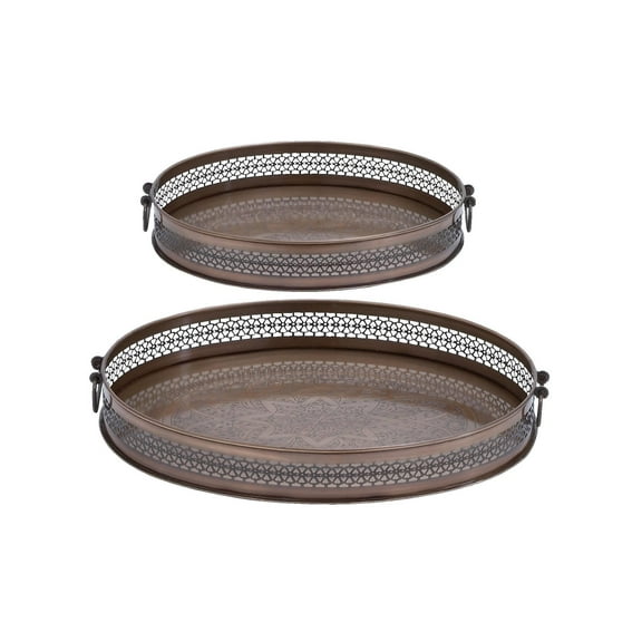 DecMode 17", 14"W Brown Metal Floral Tray, 2-Pieces