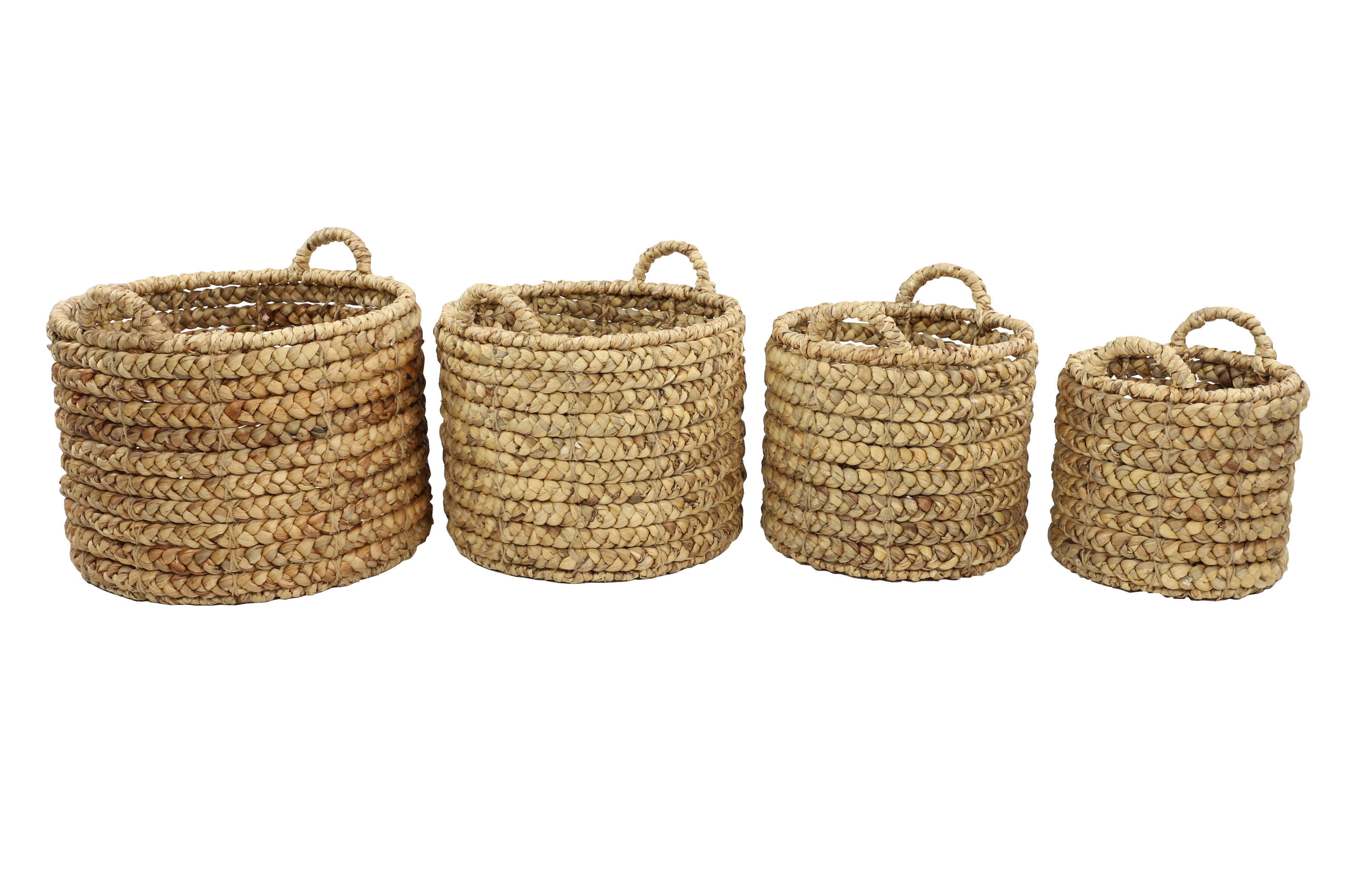 Beige Seagrass Round Storage Basket with Hard Handles